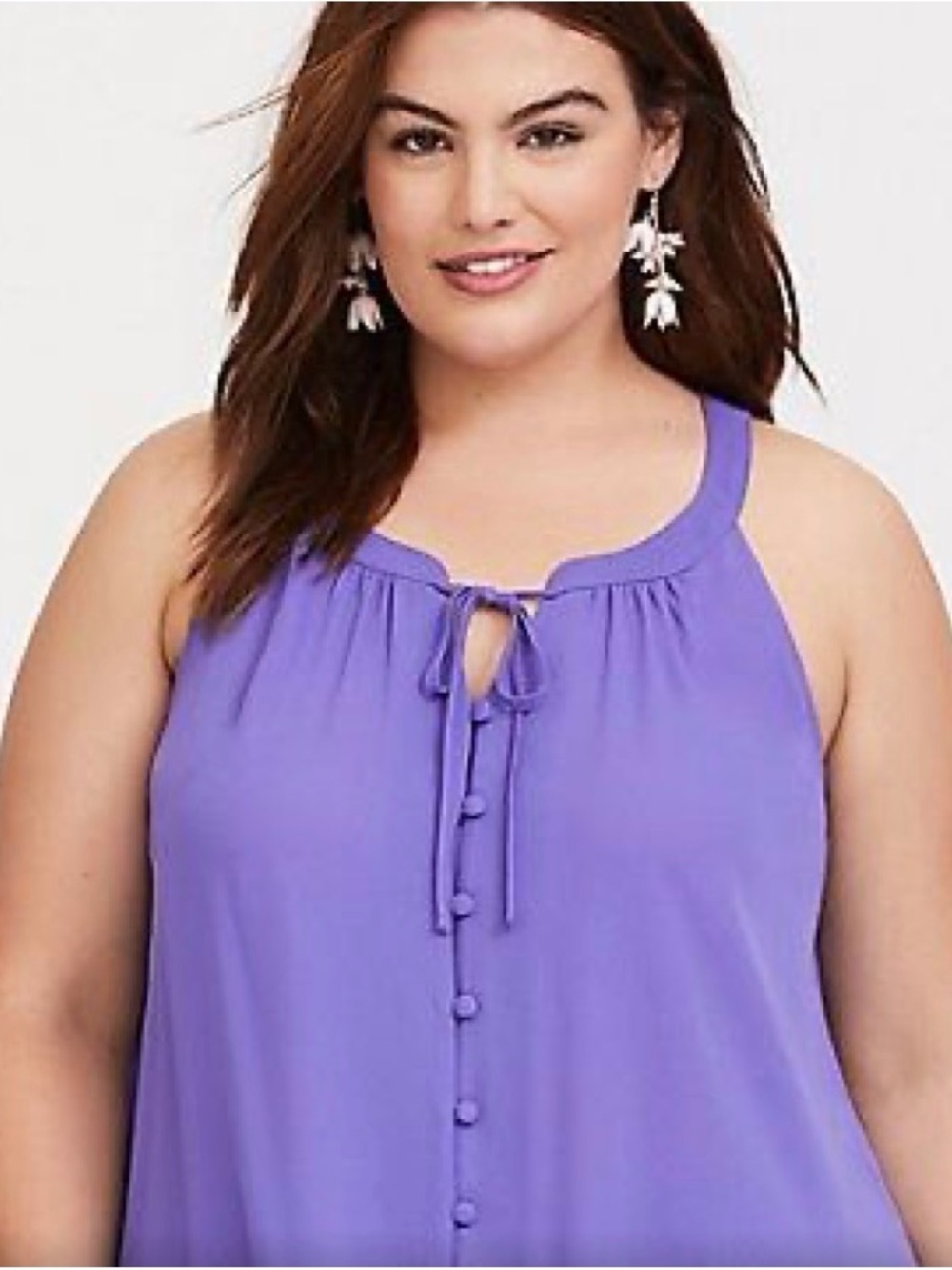 EUC Torrid Purple Georgette Button Front Tie Neck Tank Top Size 4 24/26 4X